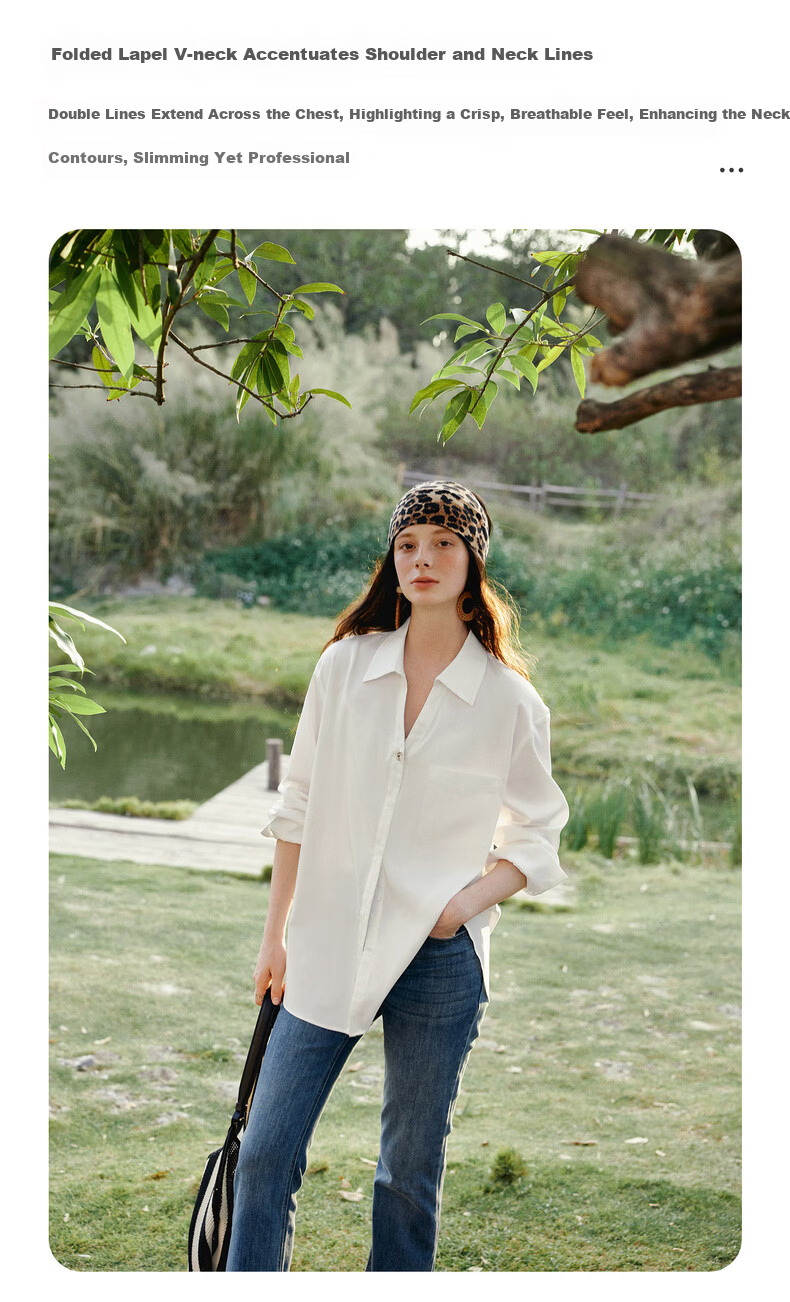 Olrain V-Neck Long Sleeve Shirt Women Spring New Loose Casual Slim Fit Elegant Top White M 6