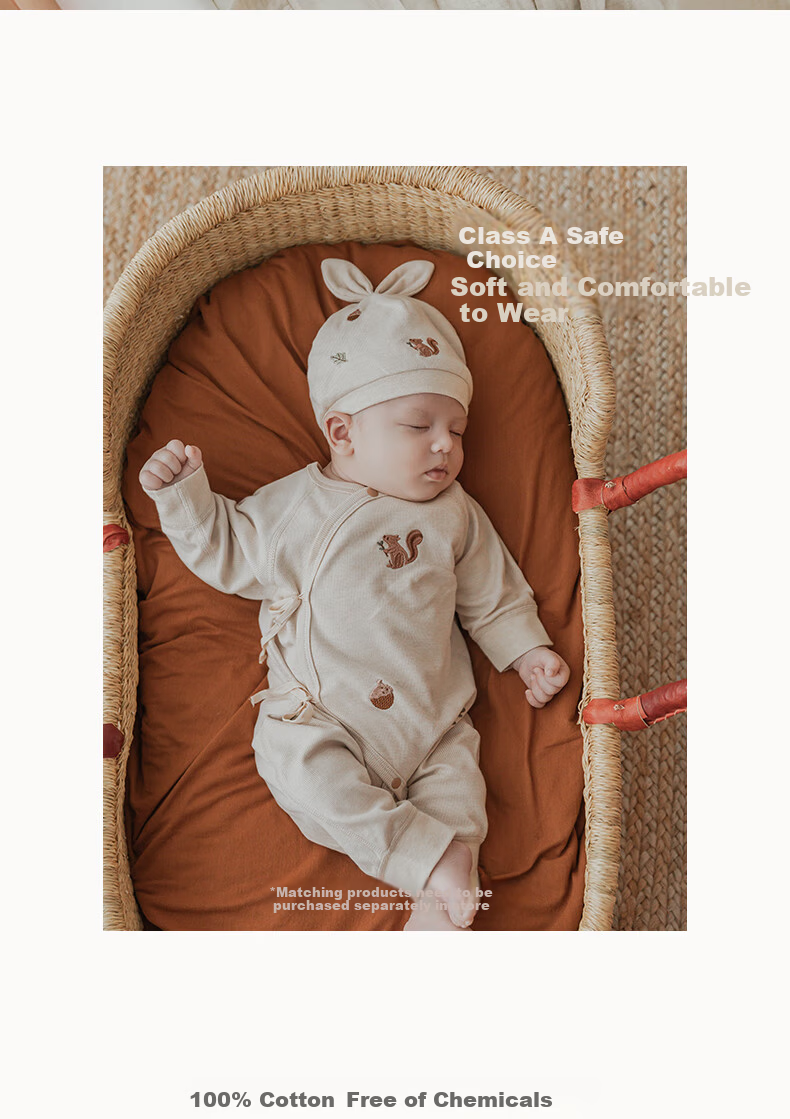 Guaiqi Bear Newborn Pure Cotton One-Piece Spring and Autumn Pajamas Monk Suit Baby Seamless Romper Crawling Suit 3
