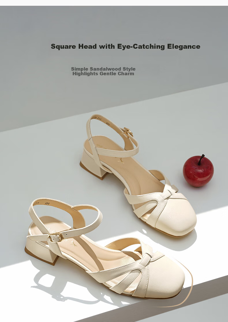 RED DRAGONFLY Women's Sandals, Summer Elegant Chunky Heel Commuter Women's Hollow Shoes WFV25005, Beige, Size 35 3