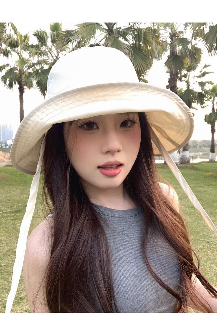 Xueqiman Women's Summer Sun Protection Hat Large Brim Sunshade Hat Face Slimming Natural Look UV Protection Quick-Dry Bucket Hat 21