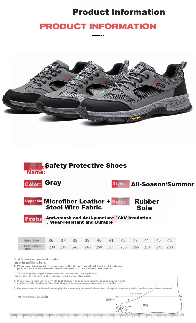 SONTAS Men's Summer Breathable Safety Shoes Anti-Smash Anti-Puncture Steel Plate Steel Toe Lightweight Ultra-Soft Work Insulated Comfortable Ultra-Light Gray Four Seasons - Anti-Smash Anti-Puncture In 3