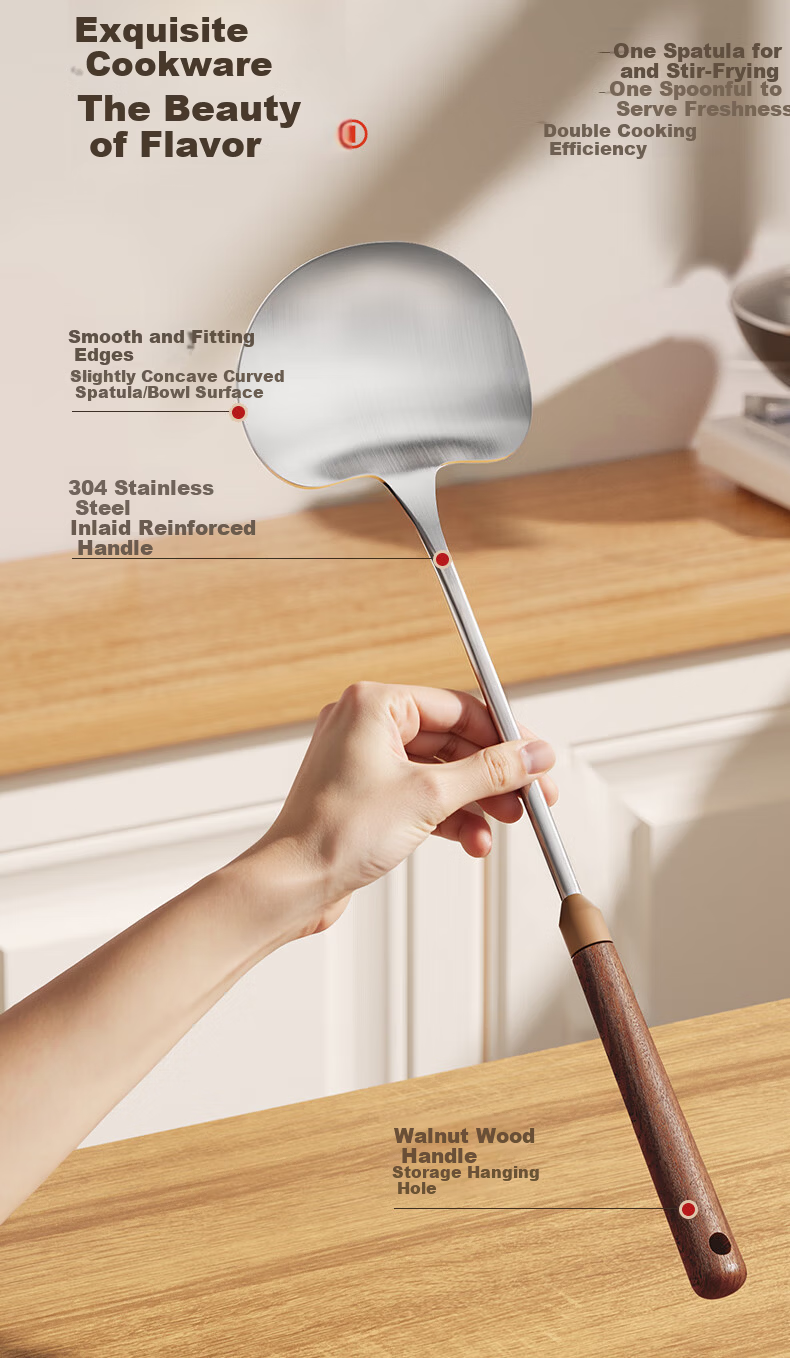 ASD Stainless Steel Mushroom Shaped Spatula Cooking Spoon Large Chinese Iron Wok Turner Food Grade Household Frying Spatula 3