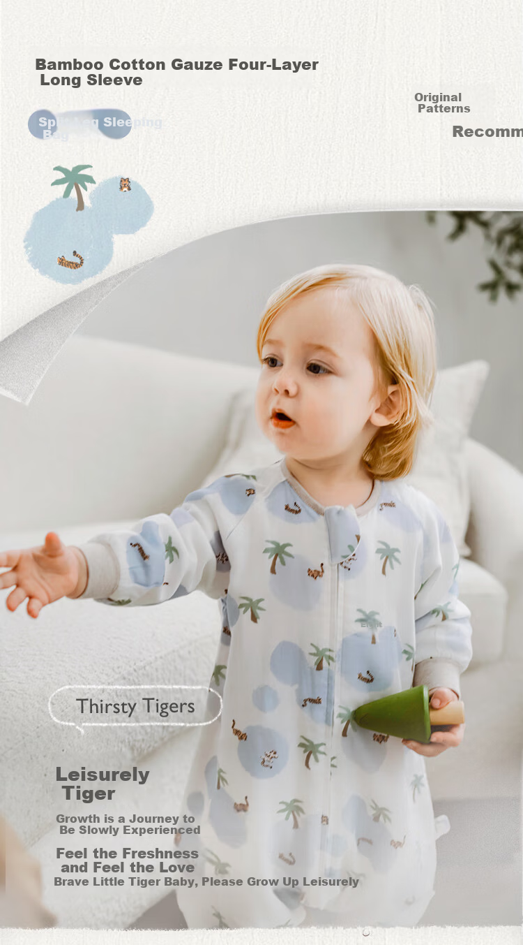 Nest Designs Baby Sleeping Bag Bamboo Cotton Gauze Four-Layer Breathable All-Season Toddler Leg-Separated Anti-Kick Quilt Yozai Tiger Size 110 8