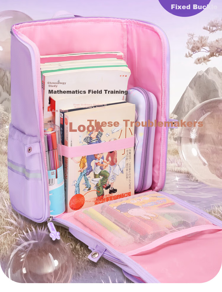 SNOOPY Children's Backpack for Grades 1-4 Girls Integrated Dreamy Cartoon Student Ergonomic Lightweight School Bag Purple 8