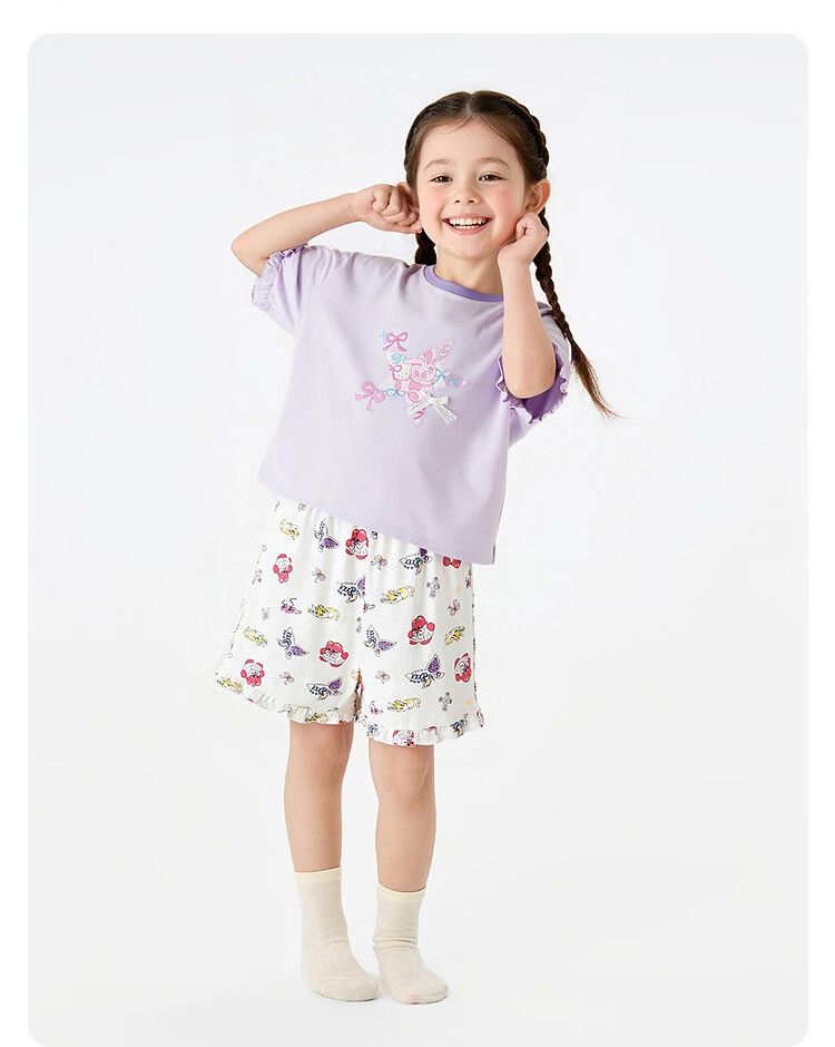 Balabala [Naipupu IP] Children's Summer Pajama Set Girls Short Sleeve Antibacterial Homewear Air Conditioning Clothes 27