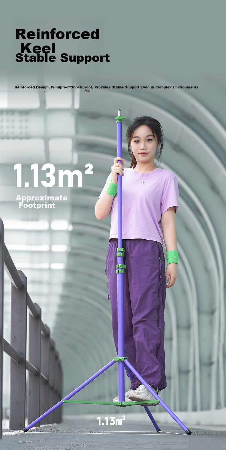 AMBITFUL ZhiJie Purple Green GM280P Portable 2.8m Pneumatic Light Stand 1/4 Inch Interface Photography Flashlight Tripod Heavy-Duty Universal 6