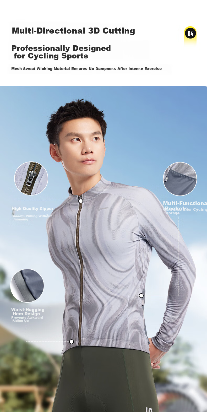 LI-NING Winter Fleece Cycling Jacket Warm Long Sleeve Road Mountain Bike Windproof Jacket Gear 6