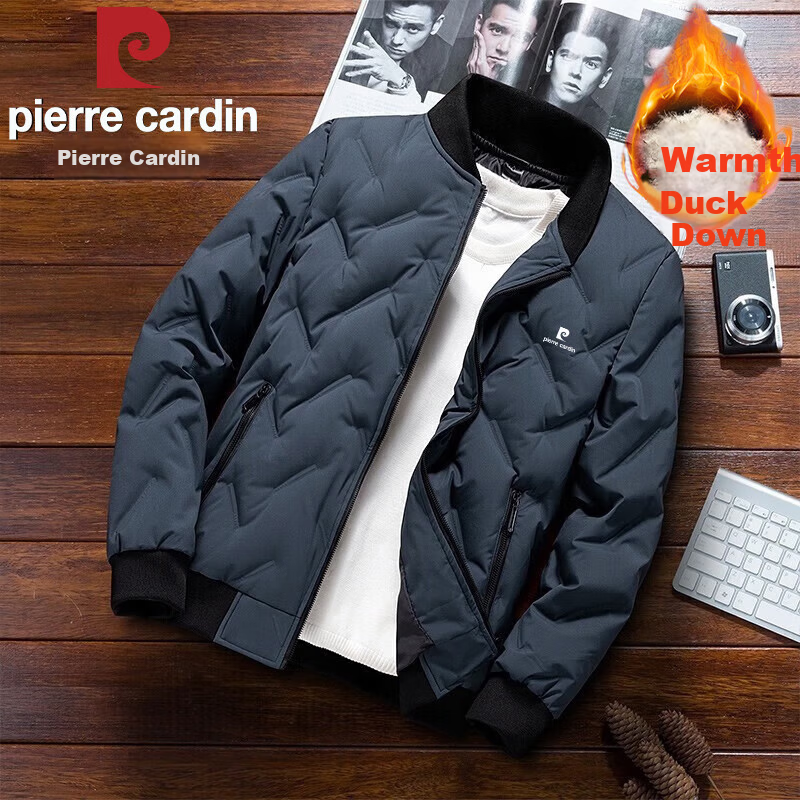 Pierre Cardin Men's Down Jacket Winter Warm Coat Casual Business Simple Cold-Resistant Down Coat Haze Blue 2XL