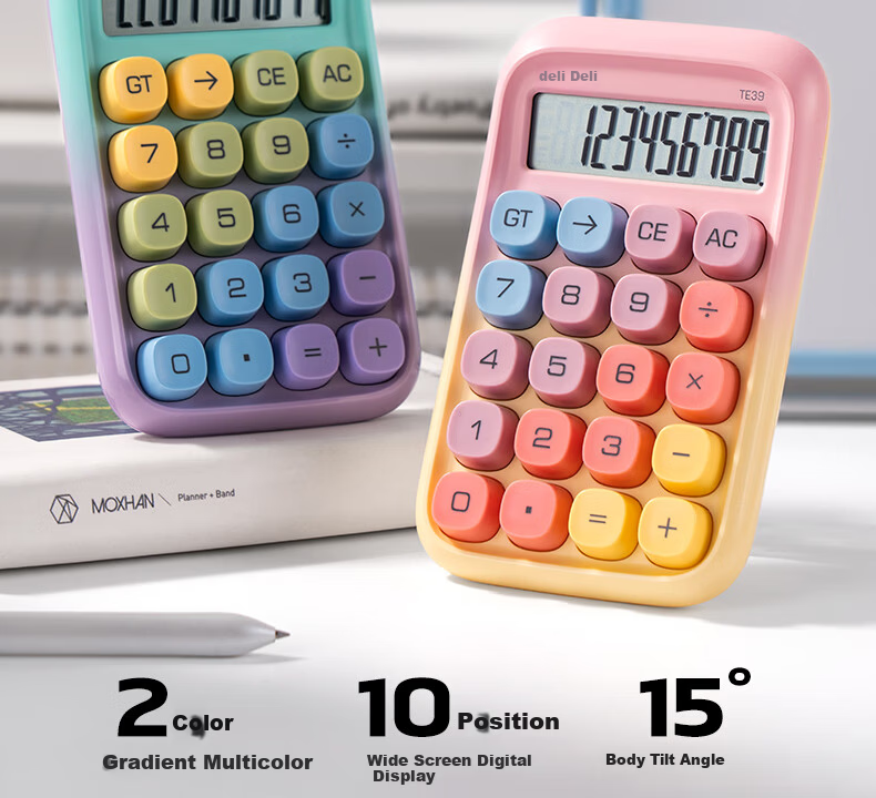 Deli Round High-Button Stylish Calculator for Children, 12-Digit Wide Screen Display, Aesthetically Pleasing Fourth Grade Student Calculator, Office And Study Supplies, Blue, TE36 2
