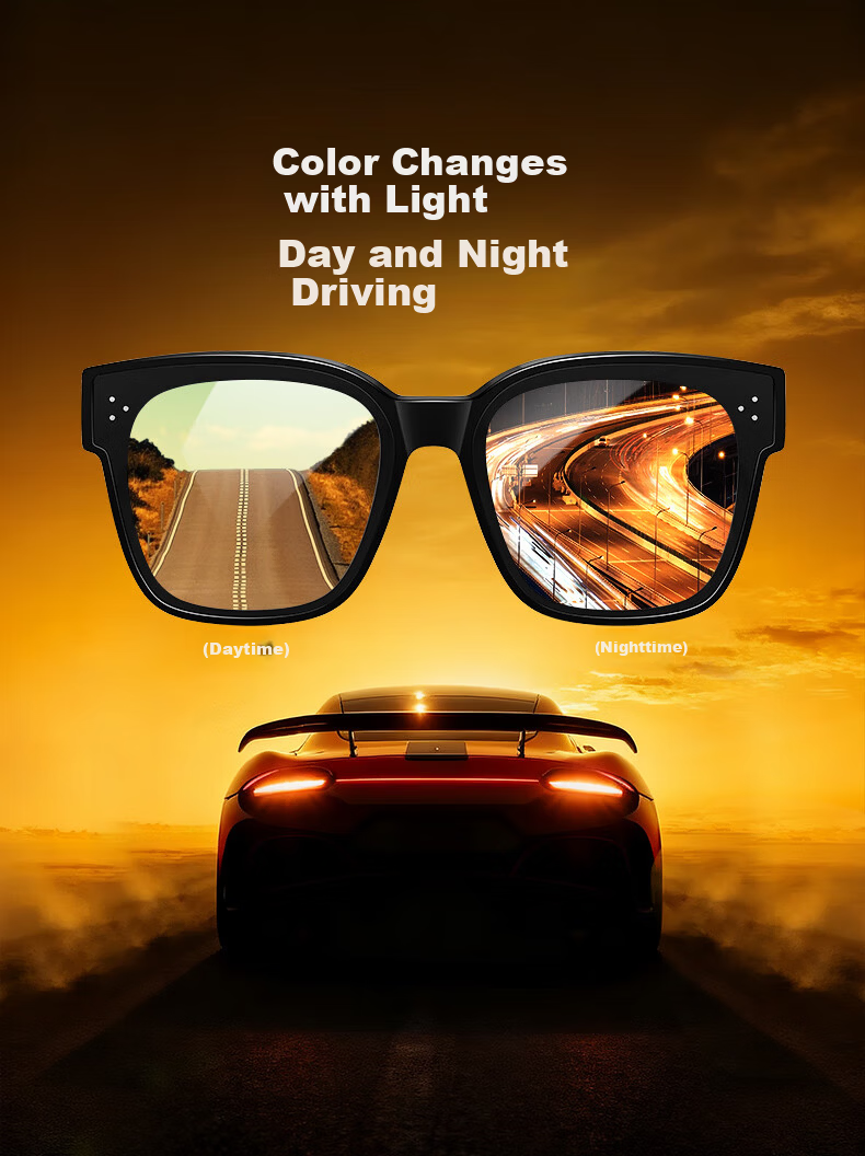 CAPONI Night Vision Driving Sunglasses Clip-On Unisex Photochromic Polarized Sunglasses Clip for Day and Night Use with Prescription Glasses 1