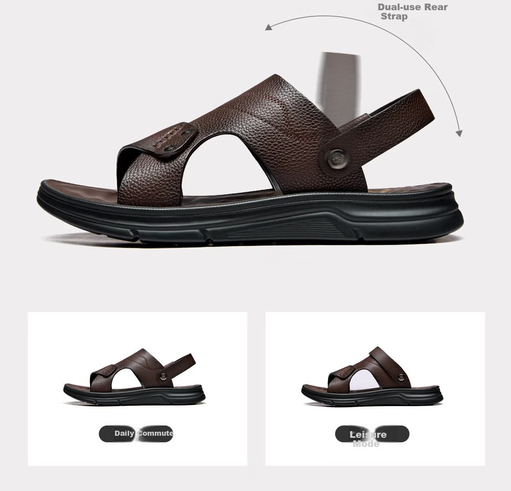 Camel Brand Men's Sandals First Layer Cowhide Beach Shoes Open Toe Breathable Dual-Wear Slippers P16M211013 Black Size 38 6