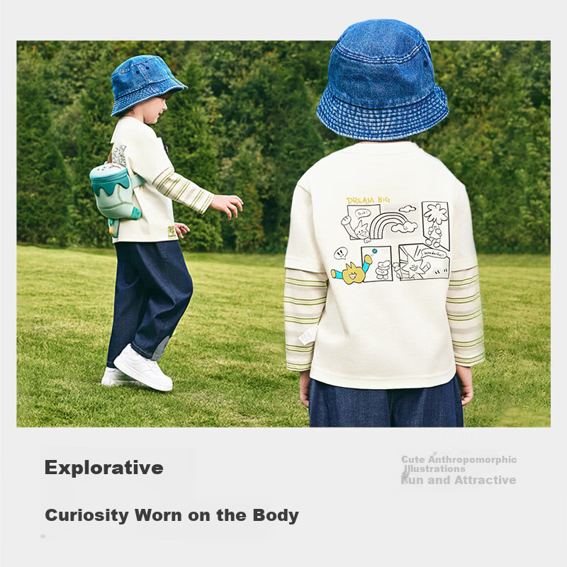 BALABALA 【balaOne】 Kids Long Sleeve T-Shirt Boys and Girls 2026 Spring Cotton Top