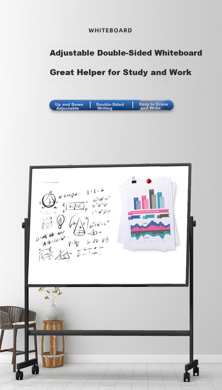 Bibiniu 90*150cm Double-Sided White Board with Green Board And Stand, Adjustable Height And Flip-Top, Office And Home Use Blackboard with H-Shaped Stand, White And Green Board BBNV-L90150 3