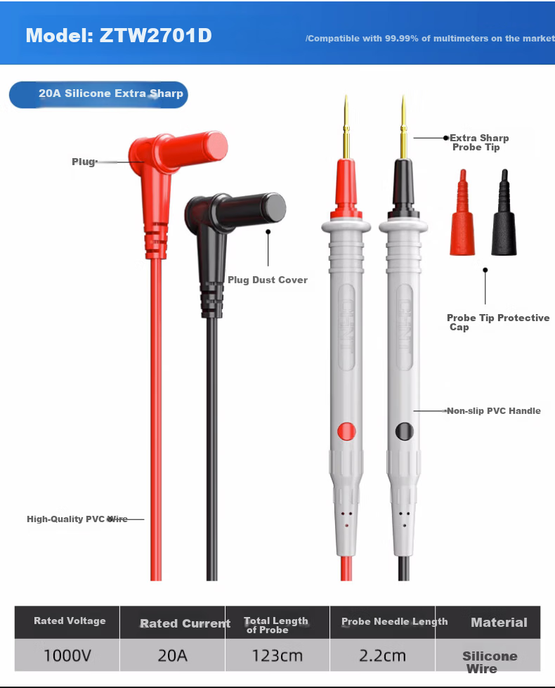 CHNT Universal Multimeter Test Leads Electric Pen Sharp Plug Steel Probe Silicone Wire Frost-Resistant Testing Pen Universal Meter Accessories 15