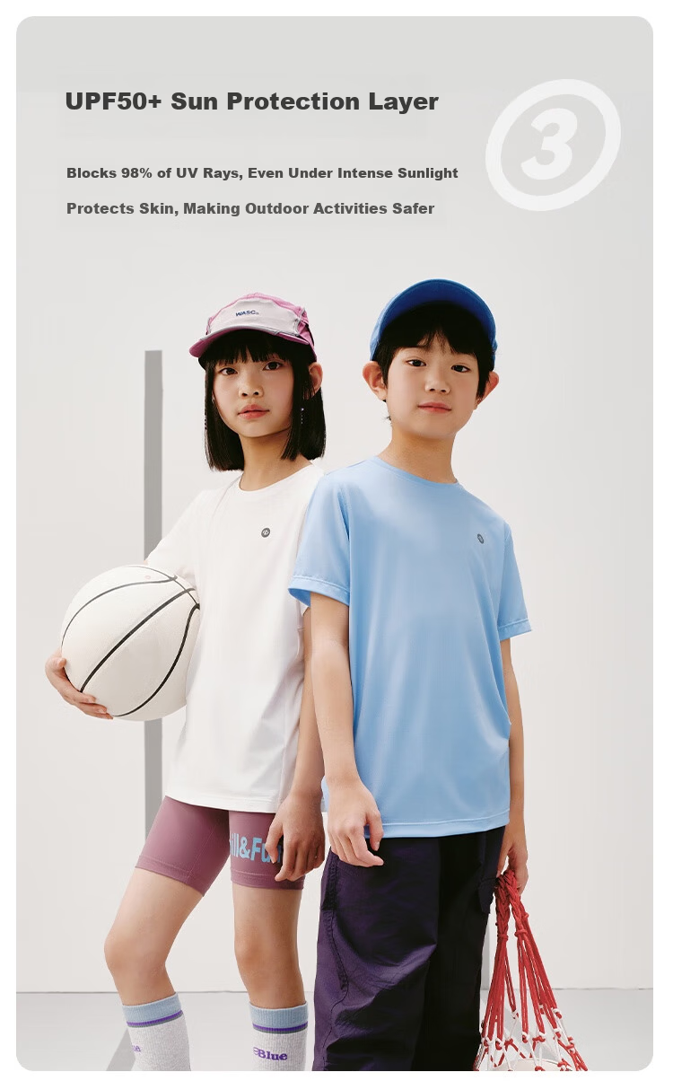 JD Original Children's Clothing, Boys And Girls, Spring And Summer Versatile Big Kids, Cool Comfortable Breathable Sports Short-Sleeve Quick-Dry T-Shirt, Light Blue S 6