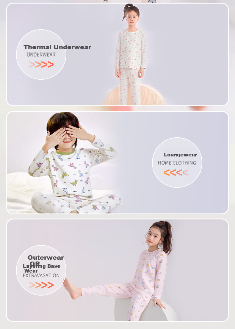 YUZHAOLIN Kids Thermal Underwear Set Boys Girls Cotton Pajamas Base Layer Autumn Clothes Original Dinosaur 110 6