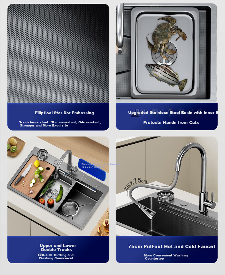 Haier 5.0 Kitchen Sink Nano Large Single Bowl Multifunctional Dishwasher Integrated Basin 304 Stainless Steel Pop-up Drain Vegetable Washing Basin 13