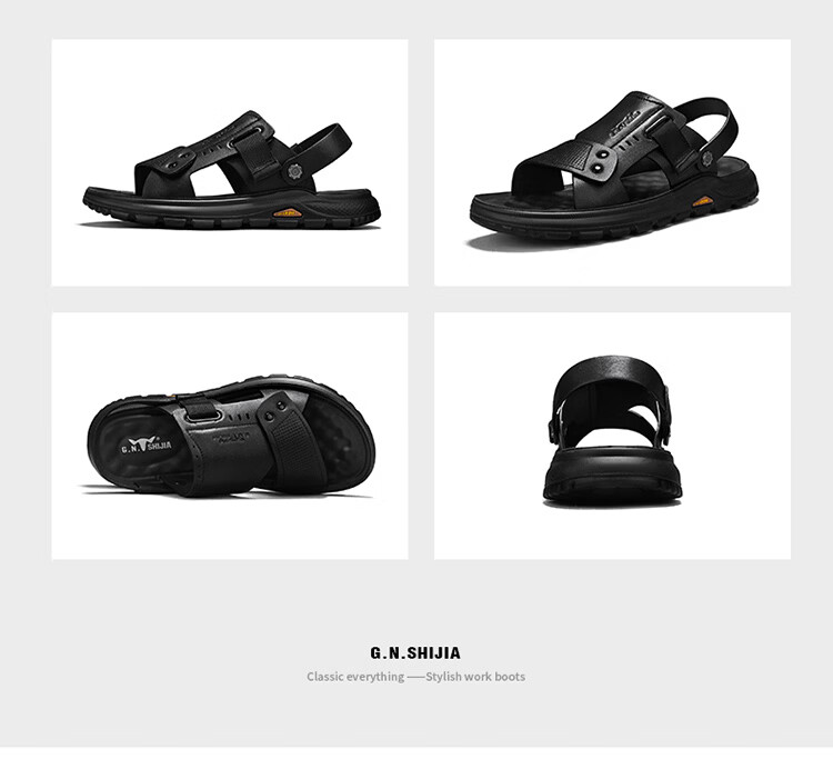 Bull Family Men's Leather Summer Sandals New Genuine Leather Thick Sole Beach Shoes Outdoor Dual-Wear Casual Slippers Middle-Aged and Elderly Dad Shoes 21