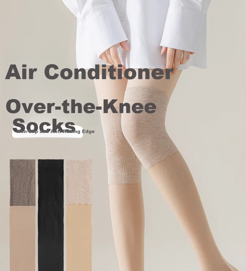 Cotton Full Knee-High Knee Brace Stockings for Women Over-the-Knee Air Conditioning Socks Anti-Slip Anti-Snag Calf Half-Length Mid-Calf Long Socks Summer 1