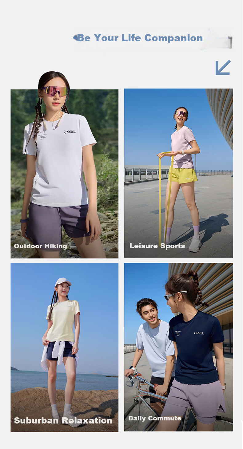 CAMEL Quick-Dry Women's Ice-Feel Sun Protection Crew Neck Short Sleeve Sports T-Shirt C26BARLG053 Morning Smoke Pink L 16