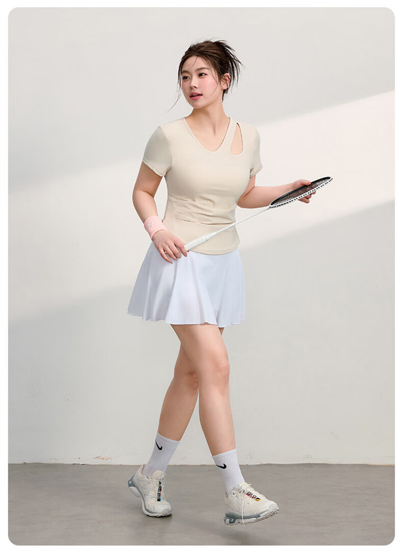 Langsha Plus Size Yoga Top Women Slim Fit Sports Running Fitness T-Shirt Short Sleeve Summer Beige 4XL 18