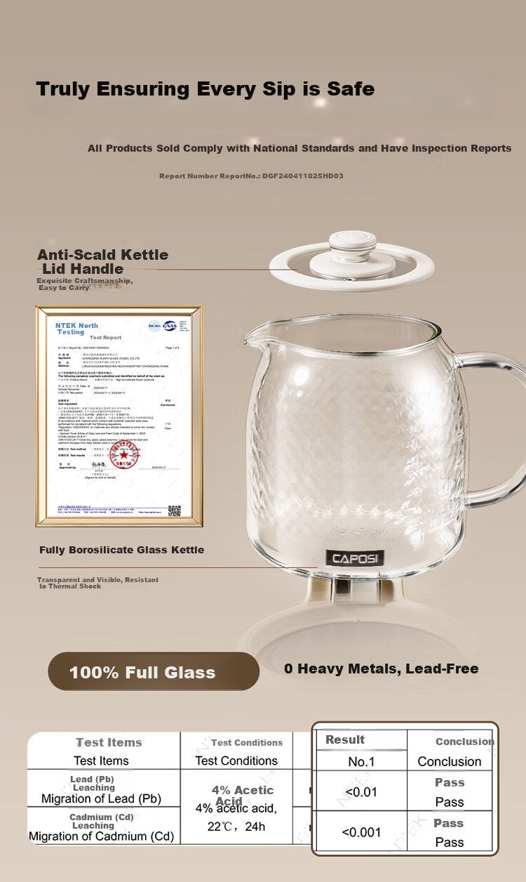CAPOSI German Full Glass Health Pot Fully Automatic Constant Temperature Kettle Office Multifunctional Flower Tea Kettle Tea Cooker Stewing Integrated Auto Power-Off Electric Kettle New Model [Stewing 4