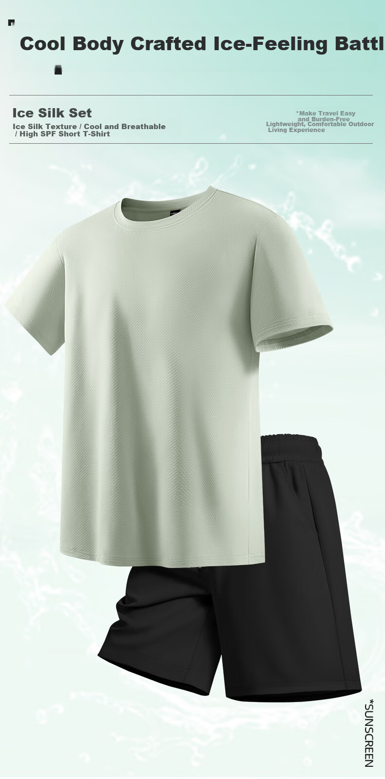 Jeanswest JEANSWEST Ice Silk Sports Set Men 2025 New Quick-Dry Breathable Men's T-Shirt Trendy Brand Short Sleeve Shorts 1