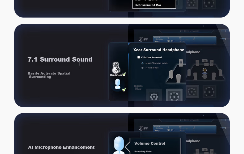 IKF V12 USB Sound Card Edition Gaming Headset Over-Ear Esports Headphones Wired FPS Exclusive Tuning 7.1 Surround Sound Microphone Valorant Delta Black Gray 17