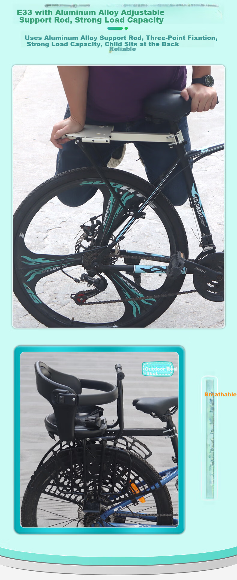 Osage E28 Black Bicycle Rear Child Seat Commuter Bike Rear Baby Seat Full Enclosure Guardrail for Kids Transportation 6