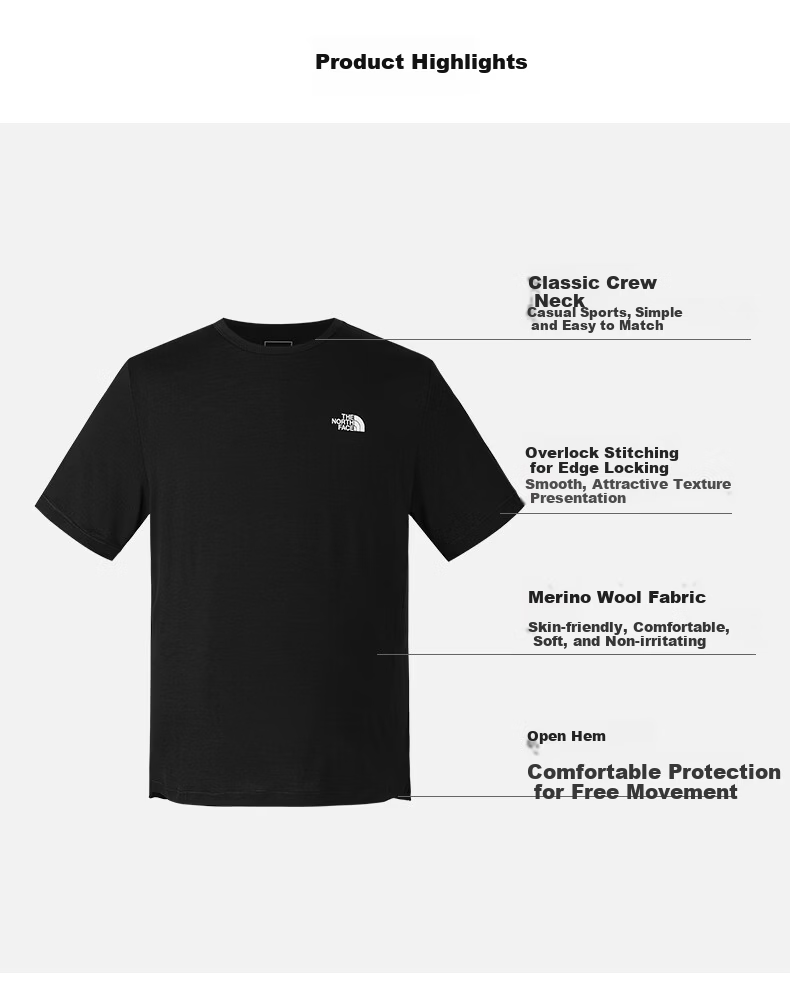 The North Face Men's Merino Wool Casual Short Sleeve T-Shirt Outdoor Summer New 8BYM Moon Shadow Gray/1OA L 1