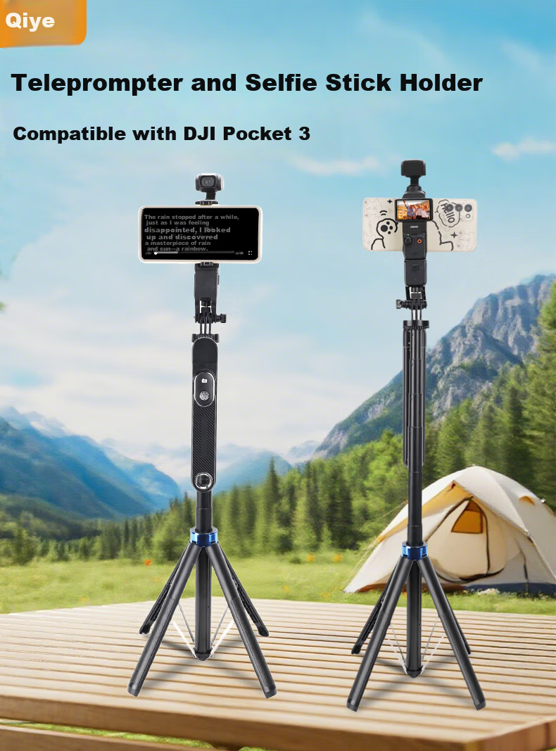 Qiye Extension Pole Selfie Stick Live Streaming Pole for DJI Pocket 3 And Pocket 4 Camera Accessories Tripod Stand Fill Light Phone Clamp 1.6 Meters 1