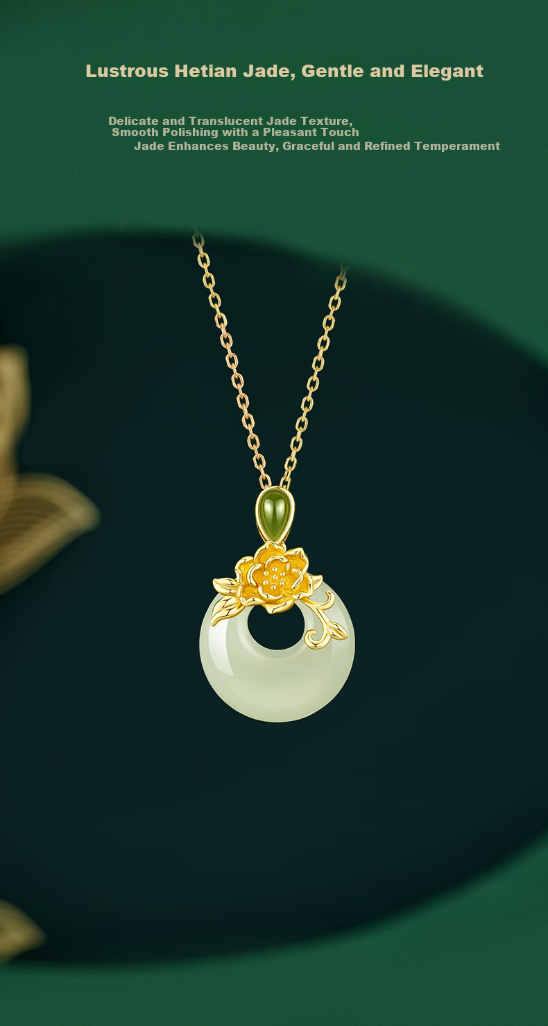 Zhenshang Silver China Gold Peony Ping An Kou Necklace Hetian Jade Pendant Birthday Gift for Mom 2026 New Premium Style 4
