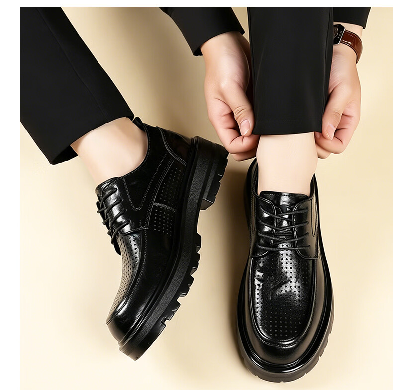 Bull Family [Zhang Ruoyun Edition] Men's Spring Autumn New Casual Versatile Business Formal Leather Shoes Thick Sole Derby Shoes 19