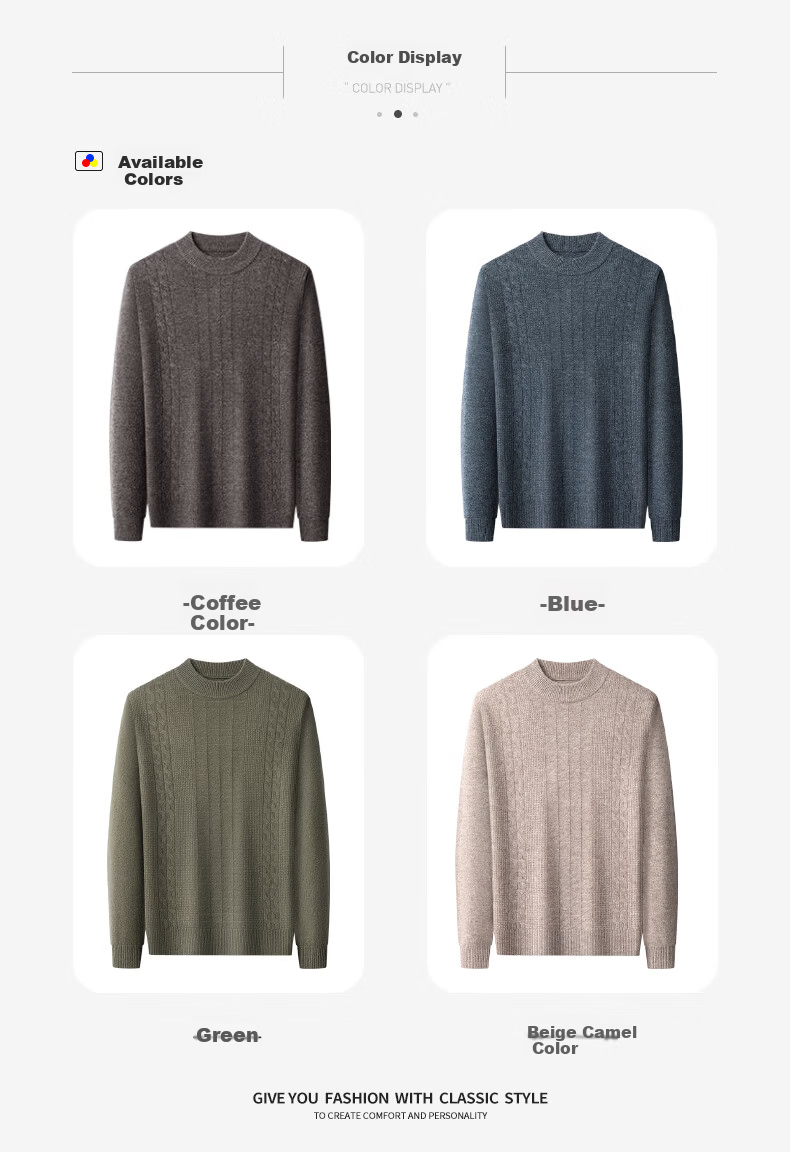 Hengyuanxiang Men's Thick Wool Sweater 100% Pure Wool Winter New Round Neck Casual Knitwear for Middle-aged and Young Men 4