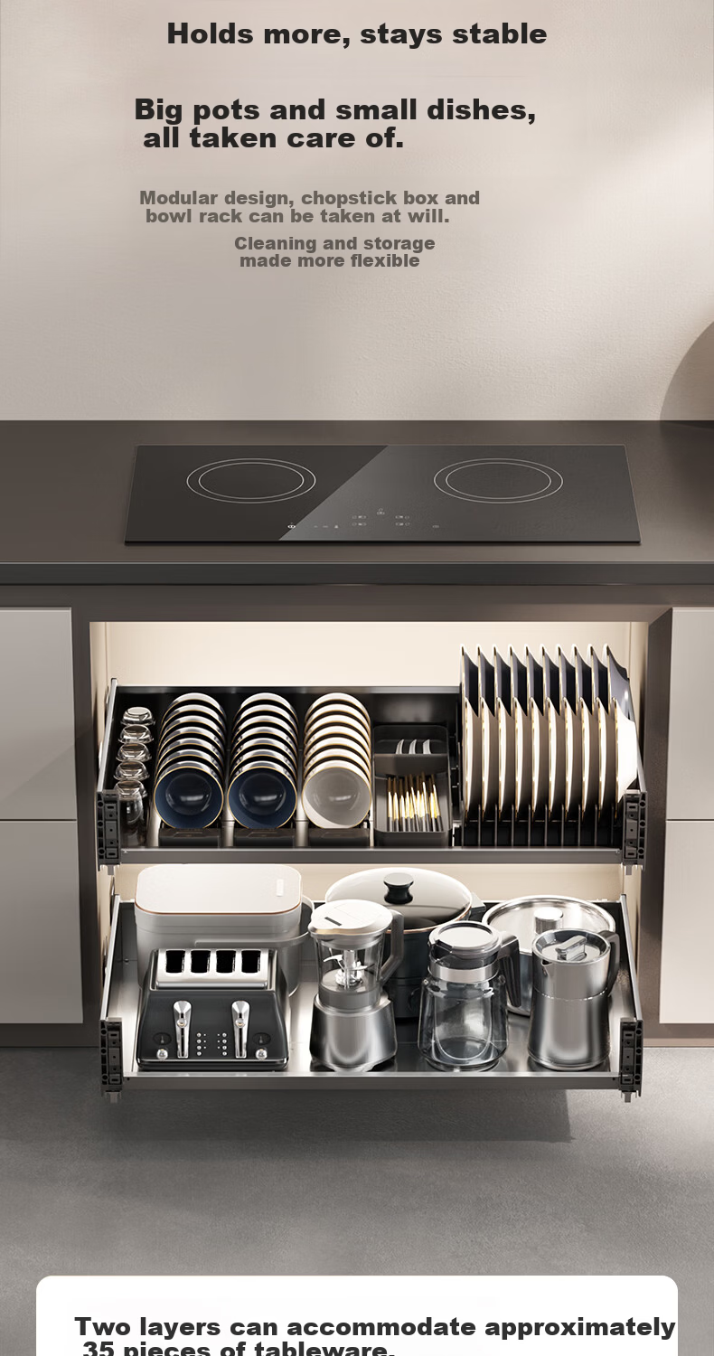 HIGOLD Kitchen Cabinet Pull Basket Multi-Drawer Stainless Steel Dish Rack Double Layer 900 Cabinet 6