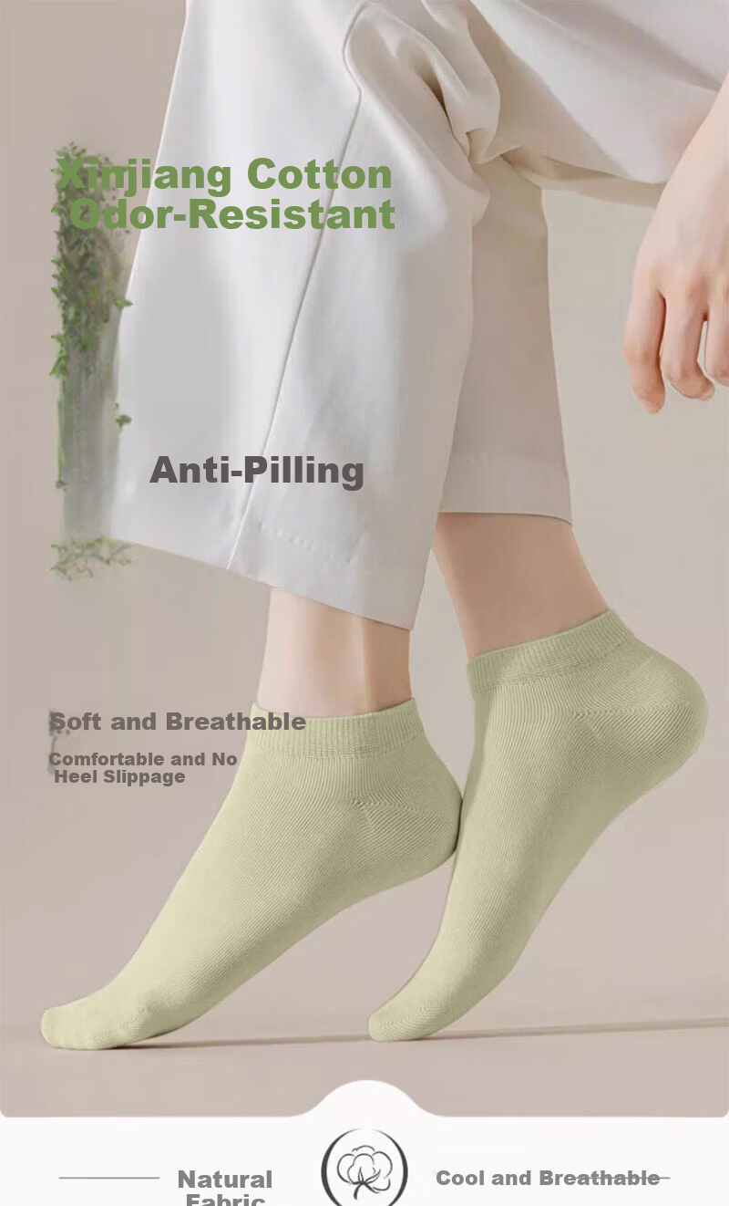 Mianmanman Women's Short Socks Xinjiang Cotton 10A Antibacterial Odor-Resistant No-Slip Low-Cut Socks Non-Slip Heel Short Tube Socks Spring Summer 10 Pairs 1