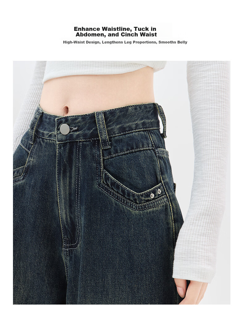 Romon High Waist Wide Leg Jeans Women American Vintage Loose Flared Pants Retro Blue M 6