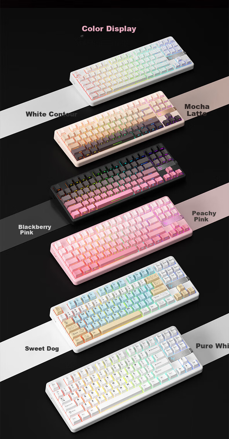 HP GT87 Custom Wireless Tri-Mode Bluetooth Gaming And E-Sports Dedicated Computer Keyboard with White Equal Height Lines And Glass Switches 11