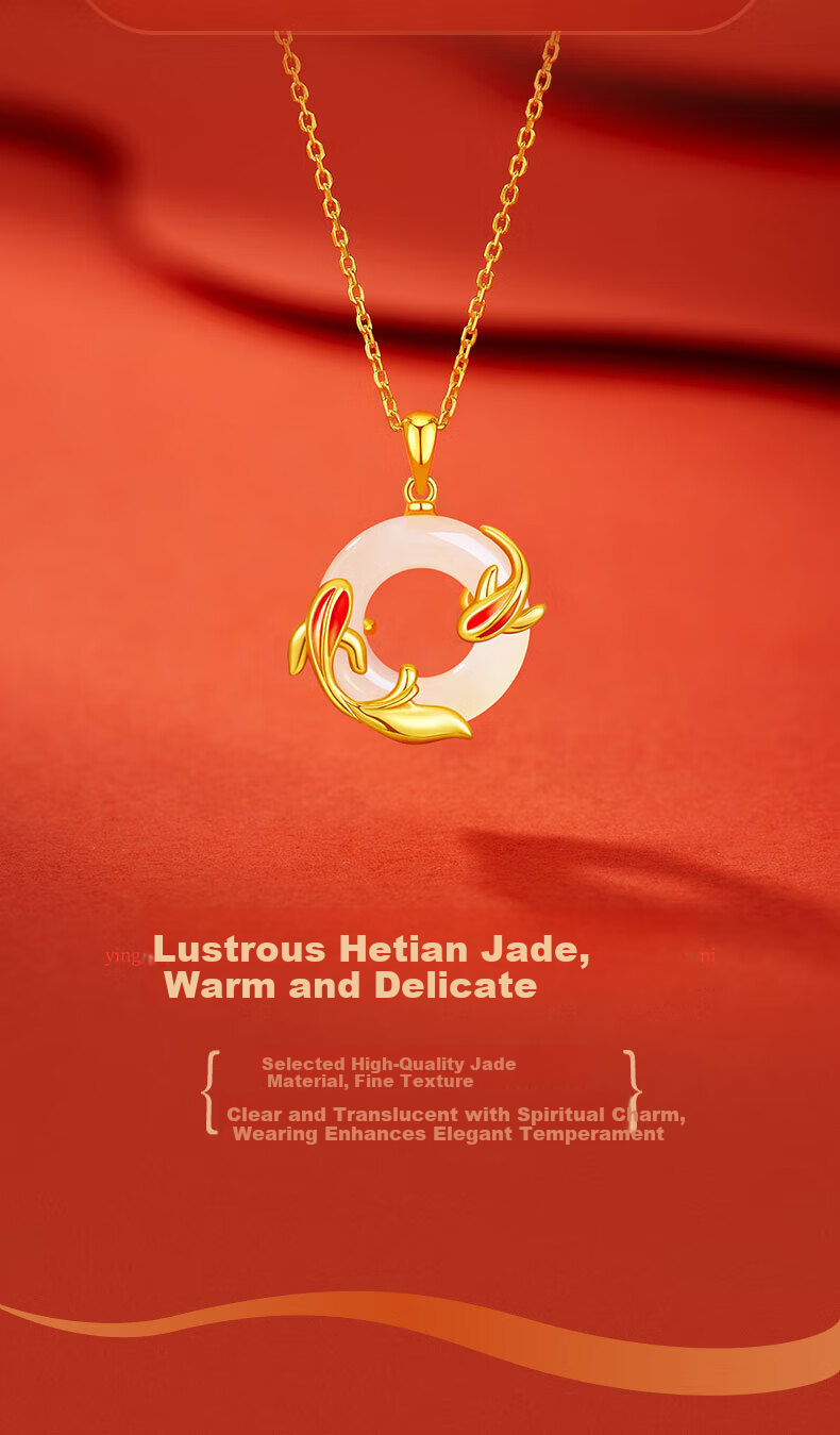 Zhenshang Silver China Gold Koi Fish Safety Buckle Silver Necklace Hetian Jade Pendant Women's Birthday Gift for Girlfriend Wife S925 6