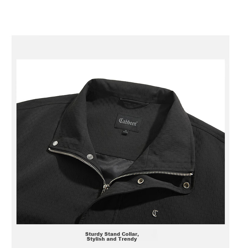 CABBEEN [Wrinkle Jacquard Fiber] Men's Jacket with Heavy Metal Zipper, Casual Autumn Long-Sleeve Outerwear Made of Jacquard Fabric 10