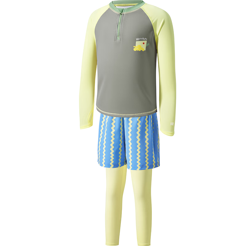 Kocotree KK Tree Kids Swimwear Original Yarn Sun Protection Boys and Girls Two-Mode Wet and Dry Split Swimsuit Long Sleeve Island-Level Three-Piece Set