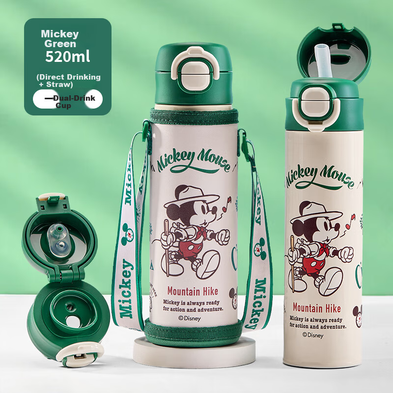Disney Kids Insulated Stainless Steel 316 Large Capacity Straw Water Bottle Portable Double Drinking Cup for Boys and Girls Elementary School Students