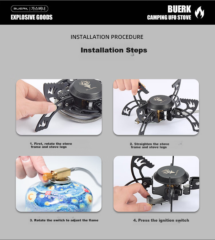BUERK 2025 New Split Cartridge Stove Head High-Power Explosion-Proof Outdoor Gas Stove 20kW 10