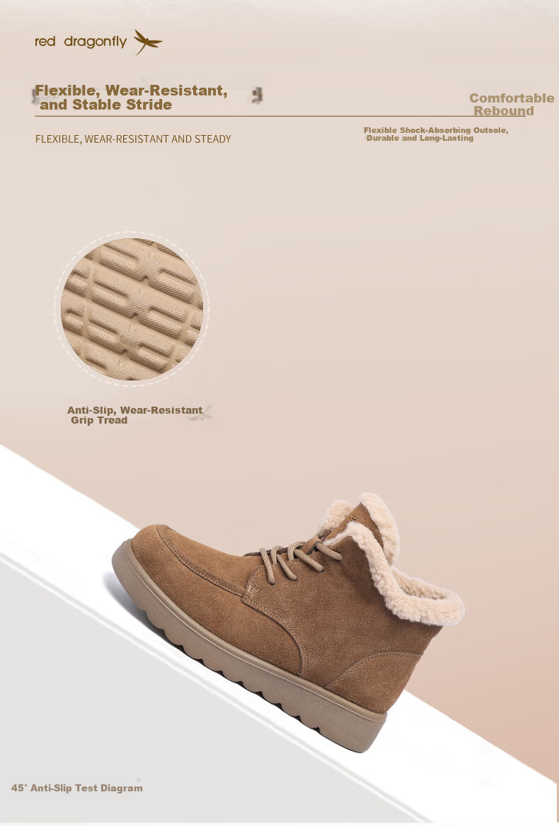 Red Dragonfly Women's Snow Boots Fleece Lined Thickened Cotton Shoes Northeast Warm Fur Short Boots WTC443832R Camel Size 38 7