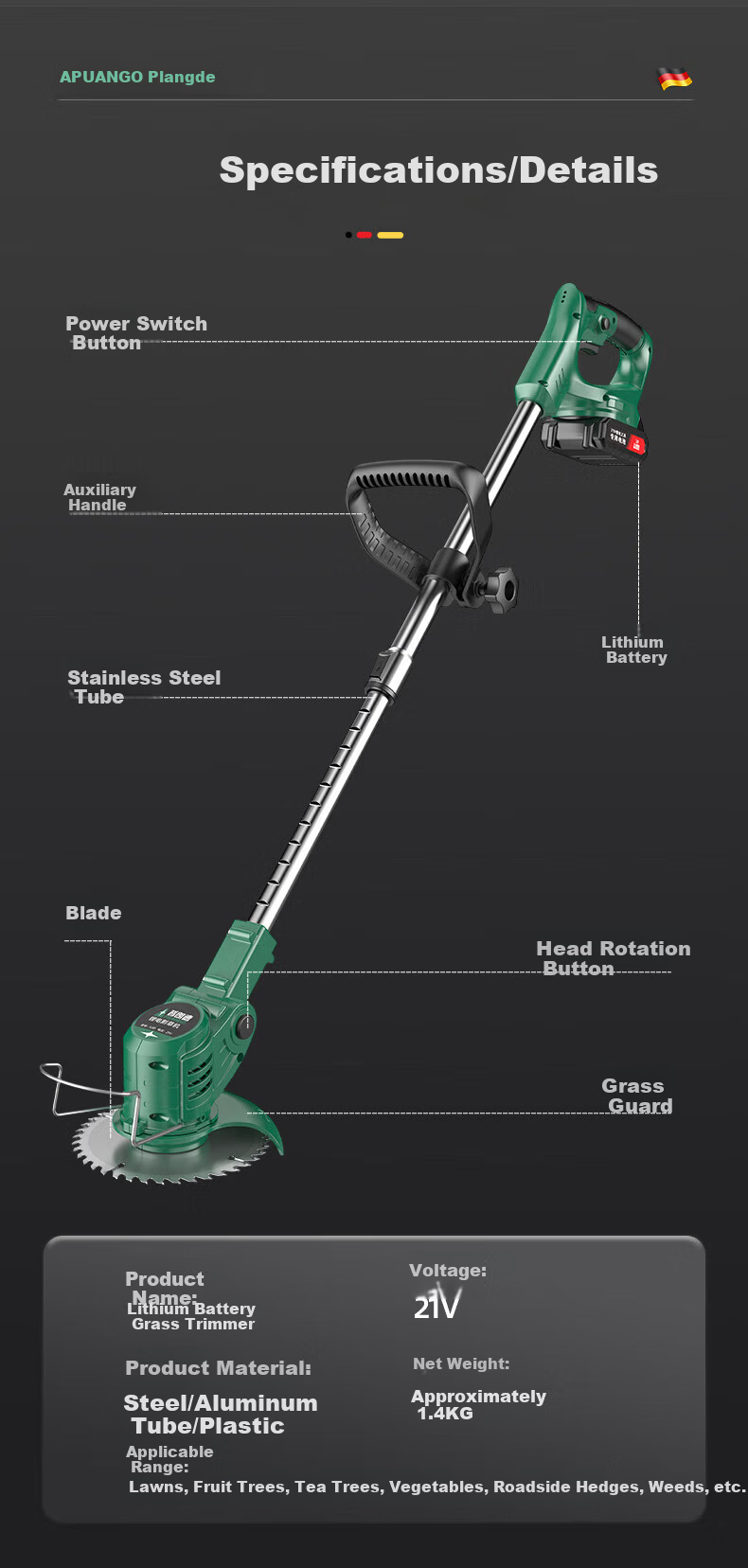 PUANGD Cordless Grass Trimmer Multifunctional High-Power Lawn Mower Home Weed Cutter 12