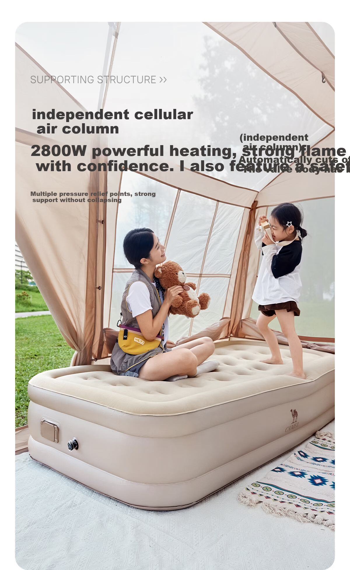 CAMEL Automatic Inflatable Mattress with Built-In Pump, Heightened Inflatable Bed, Outdoor Camping Sleeping Pad 174BJ37703 Sand Color 15