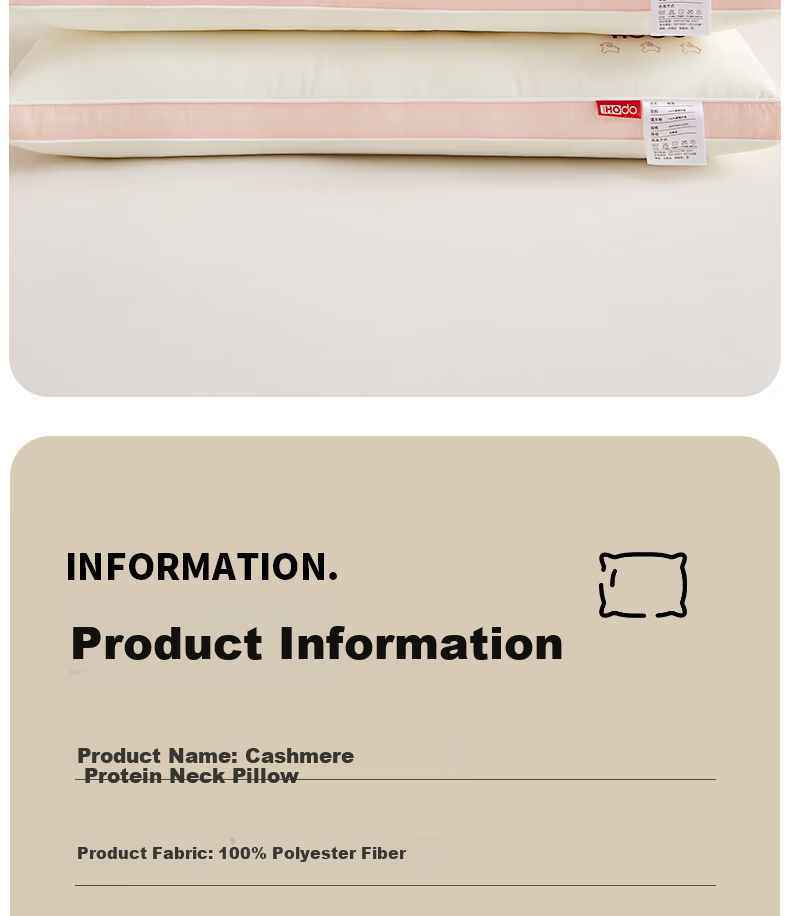 Hongdou 10% Cashmere Protein Neck Support Pillow for Cervical Spine Deep Sleep 48x74cm Pink 15