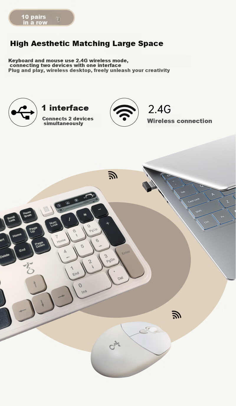 Unisplendour Xuan Niao KM500W Wireless Keyboard and Mouse Set Silent Peripheral Keyboard and Mouse Office Business Gaming Desktop Laptop Tablet Universal Mint Green 3