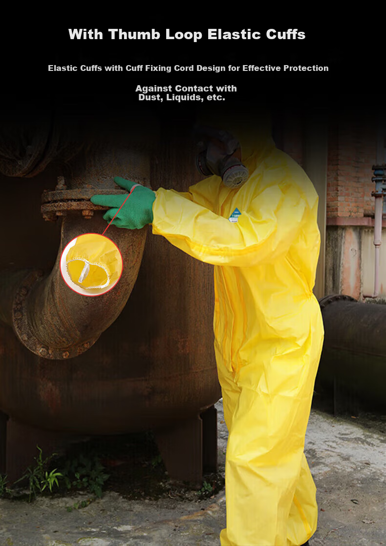 SHENGLI CHEM C-Level Chemical Protective Suit, Acid And Alkali Resistant Protective Clothing, One-Piece with Hood, Work Uniform, Limited Use Type, Yellow, T-Gard 500, XL Size 5