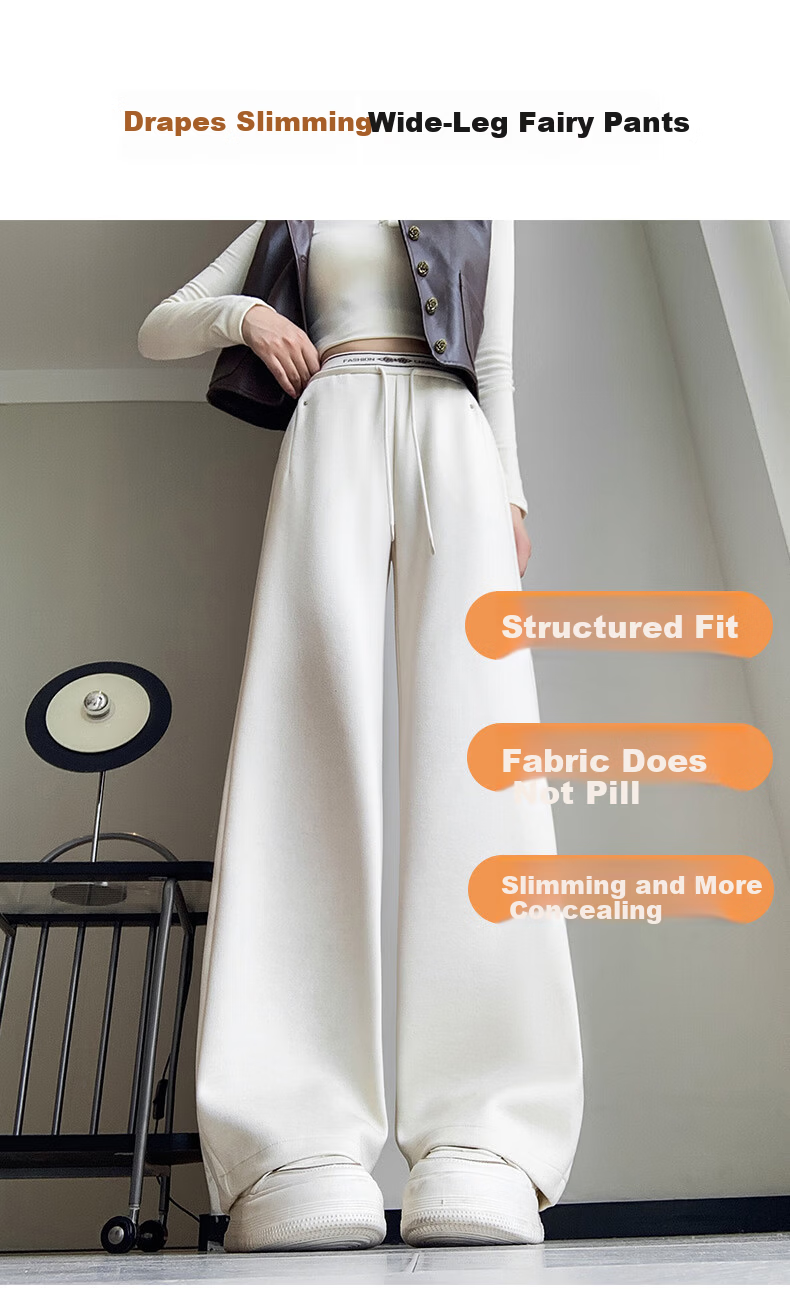 Langsha Spring Women's Pants Mulberry Silk Wool Wide-Leg Thick High-Waist Straight Casual Trousers 7